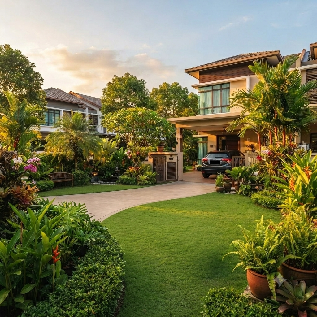 Lush, well-maintained tropical home garden in Setia Alam, Shah Alam